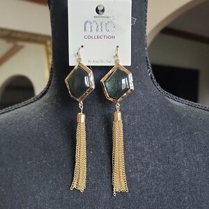 MIA Gold and Black Geometric Tassel Earrings